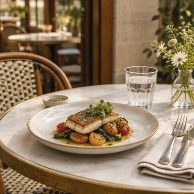 Table de bistrot avec un plat, photo d'illustration